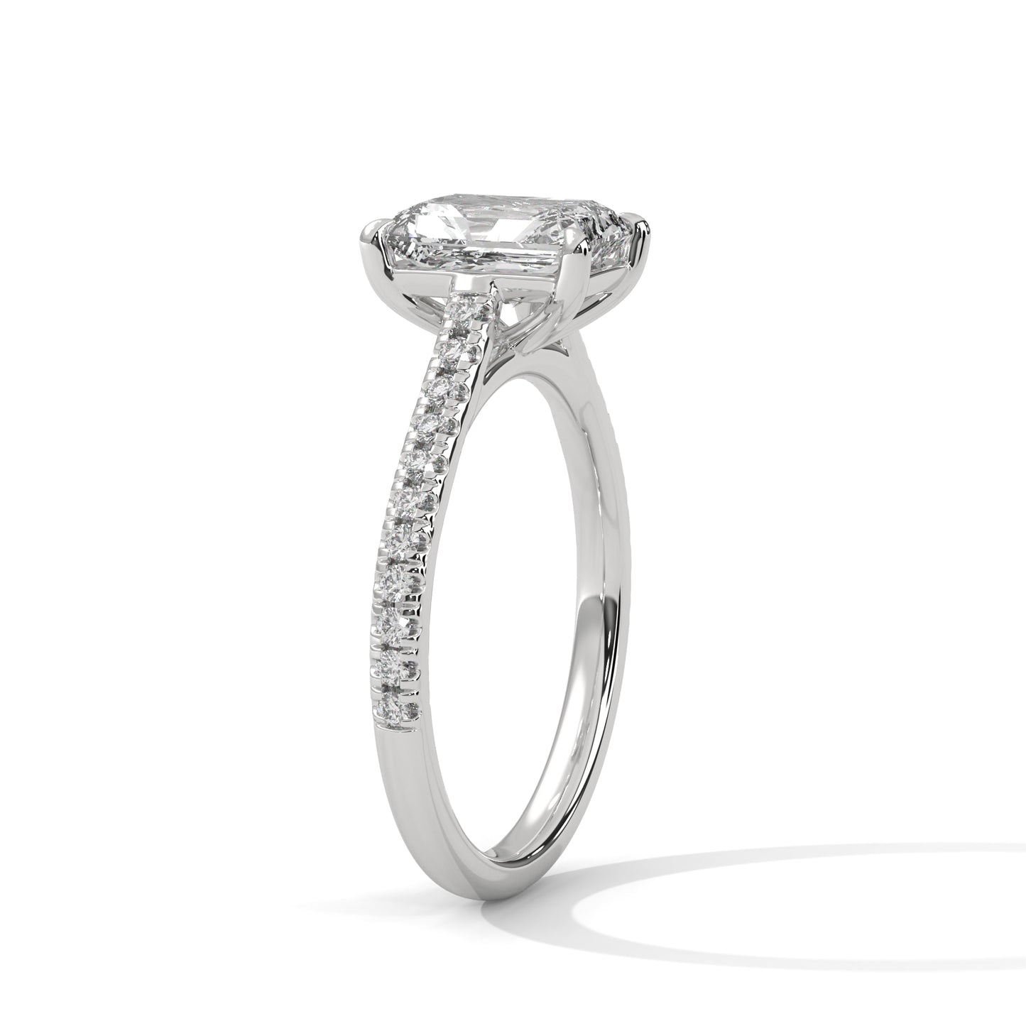 Emerald Cut Engagement Ring with Pavé Band DM-021