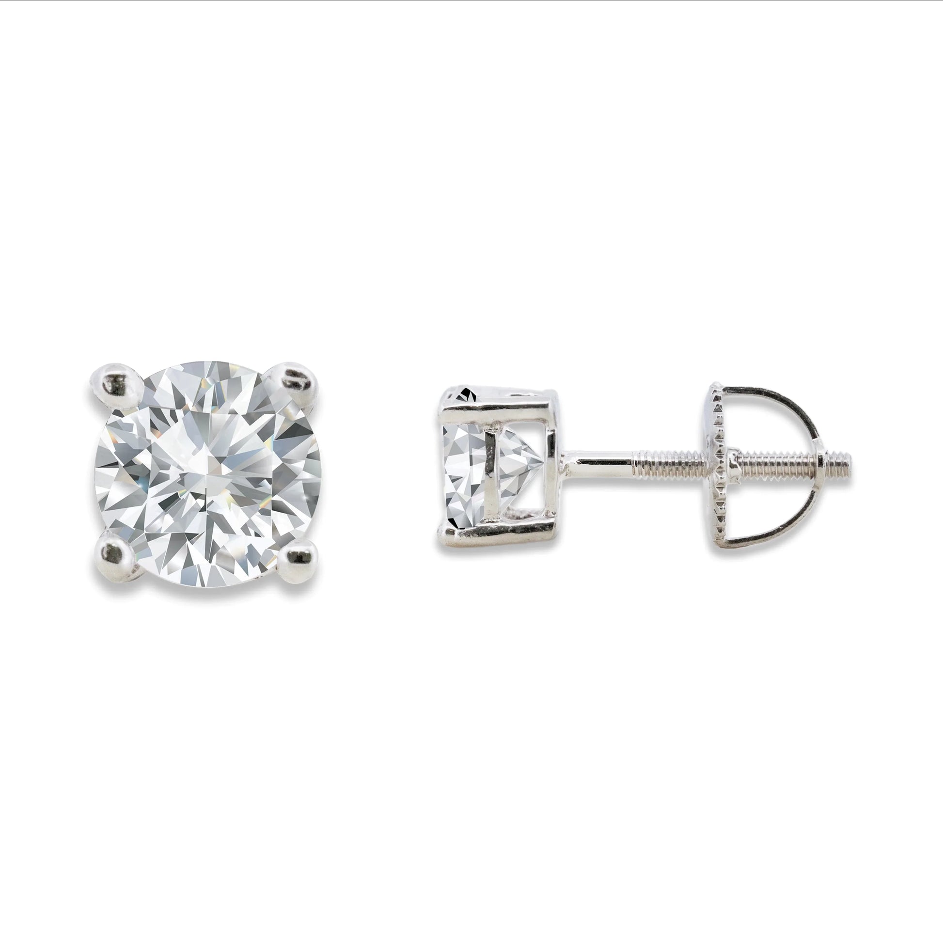 6mm Moissanite Stud Earrings 1.68ct - .925 Sterling Silver Rhodium Plated