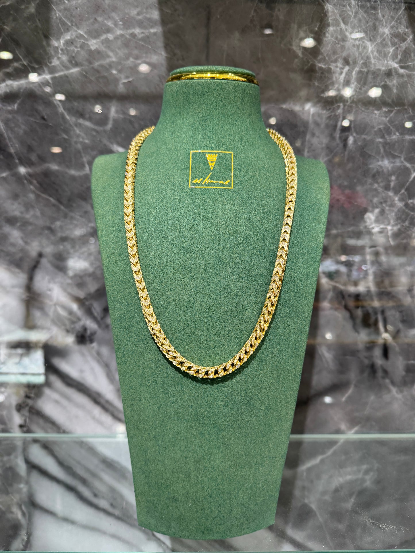 6mm Franco chain 22 inch sterling silver gold overlay iced moissanite Model MJCN046-6mm bold statement
