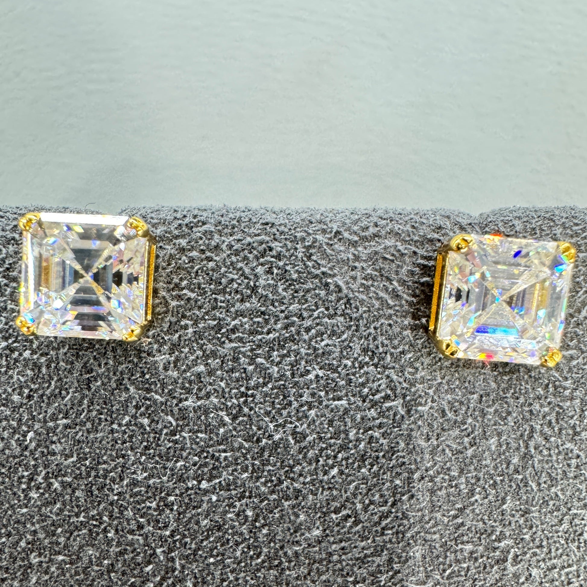 6mm square stud moissanite earrings sterling silver gold overlay modern princess cut 1 carat equivalent
