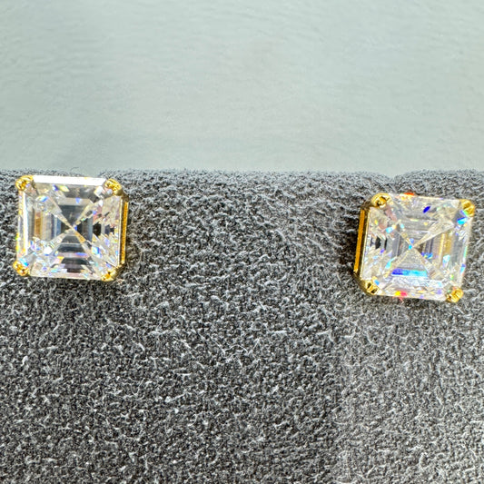 6mm square stud moissanite earrings sterling silver gold overlay modern princess cut 1 carat equivalent

