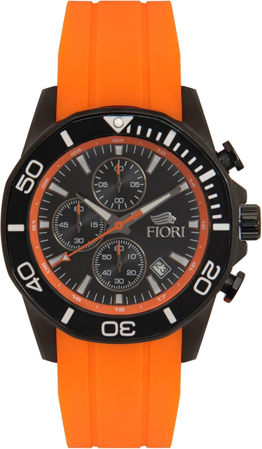 Montre Fiori chronographe avec couronnes visée pour hommes en acier inoxydable et avec bracelet en silicone #3841 Montre