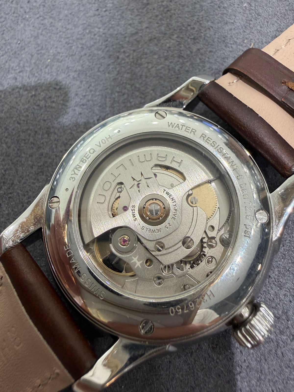 Automatic Hamilton Jazzmaster Open Heart Green Dial Leather Band Men's Watch pre owned.