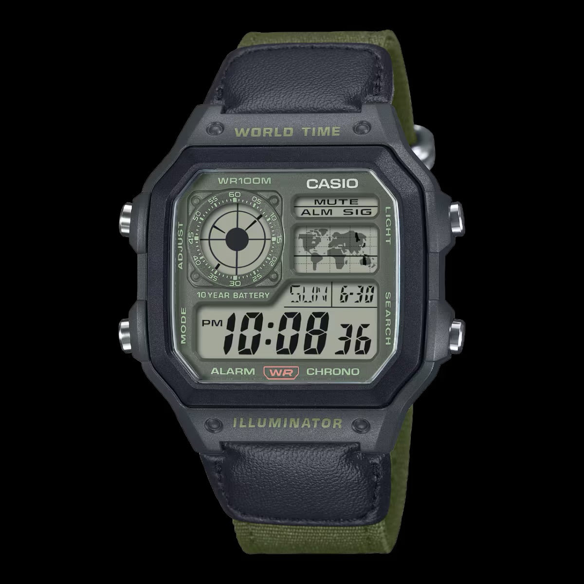 Casio AE-1200WHUB-3AVCF Dark Green & Navy Digital World Time Watch