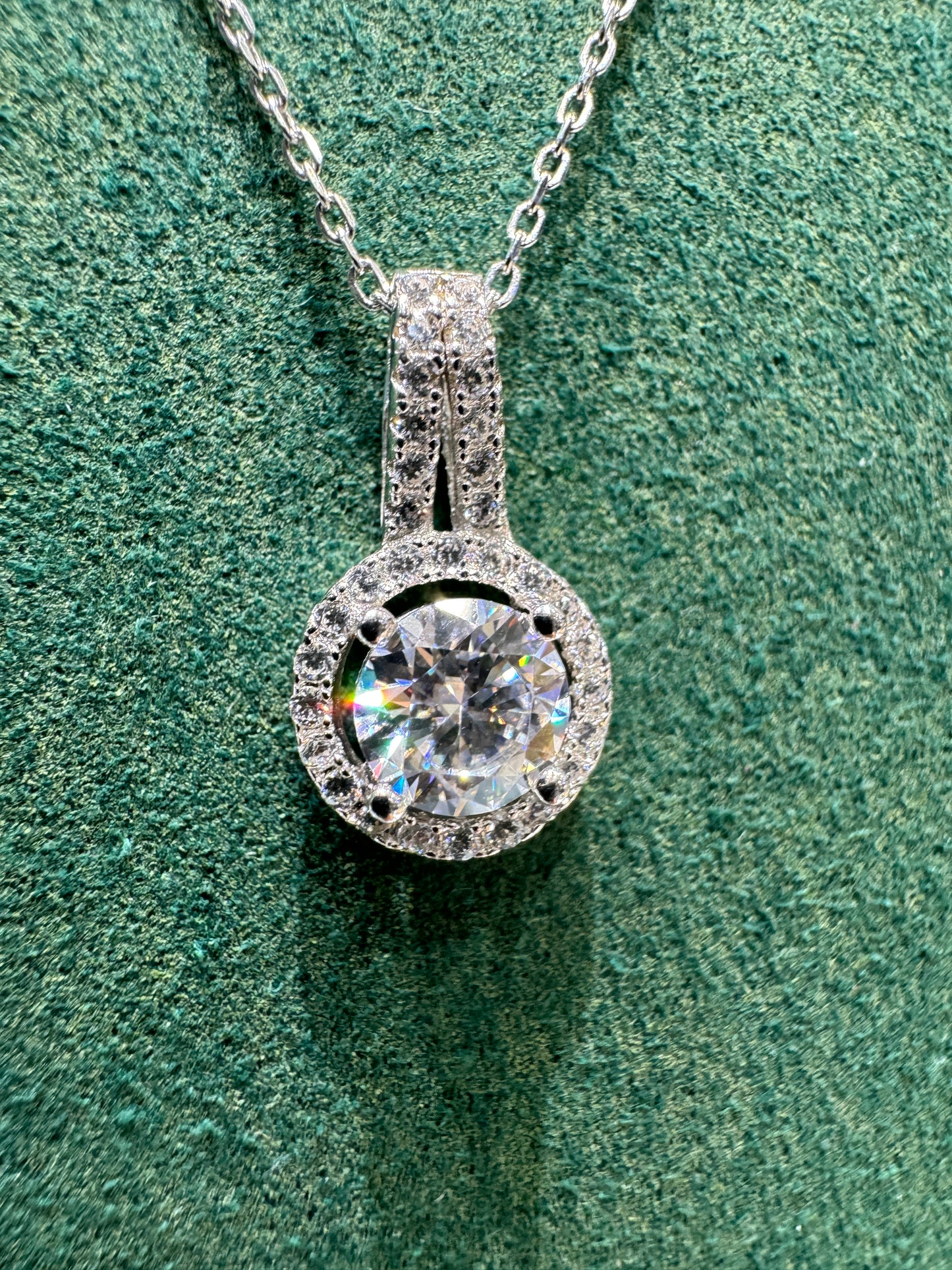 Moissanite Halo Pendant Necklace - 1.0ct D Color Sterling Silver 925
