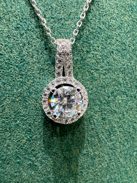 Moissanite Halo Pendant Necklace - 1.0ct D Color Sterling Silver 925
