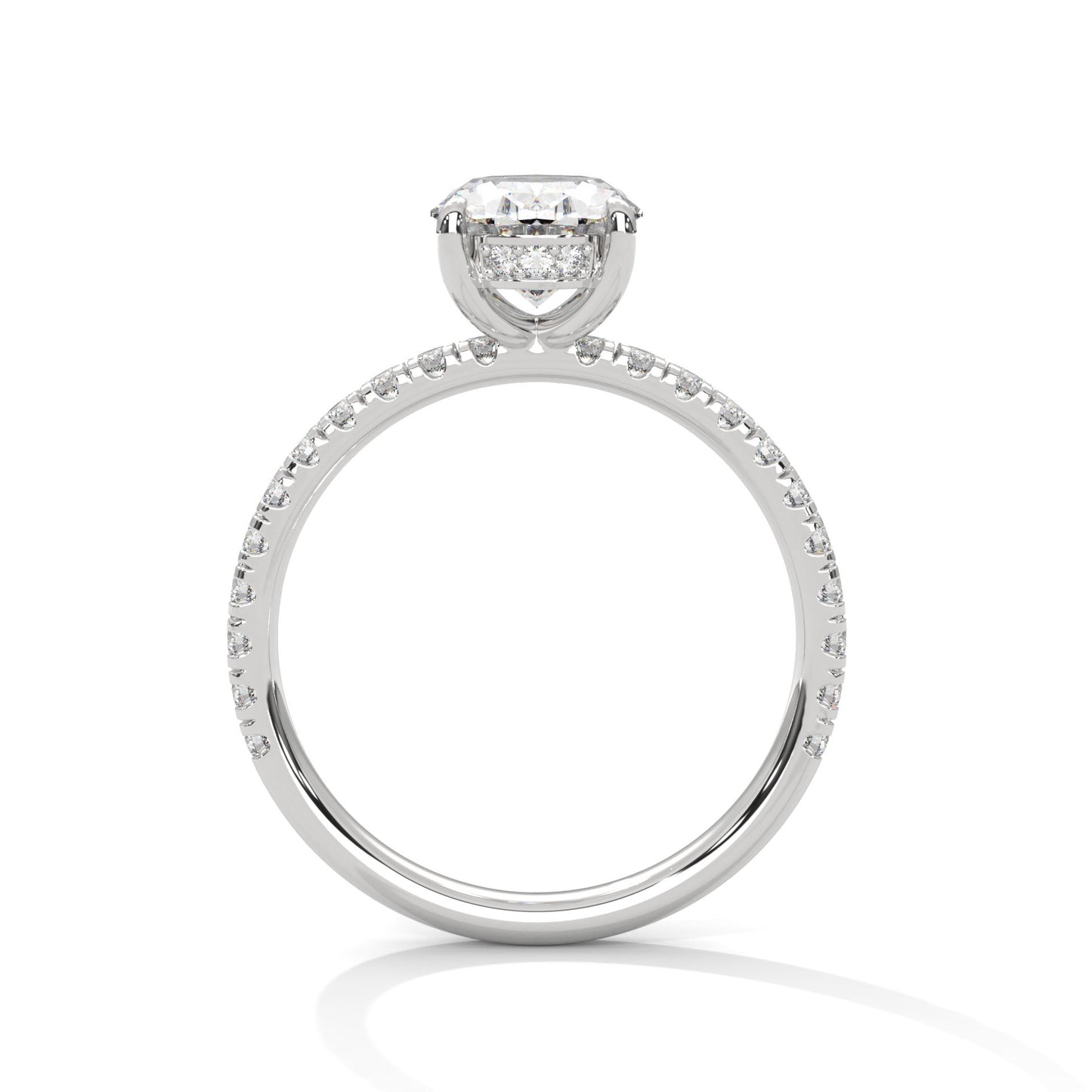 Oval Hidden Halo Engagement Ring with Pavé Band DM-038