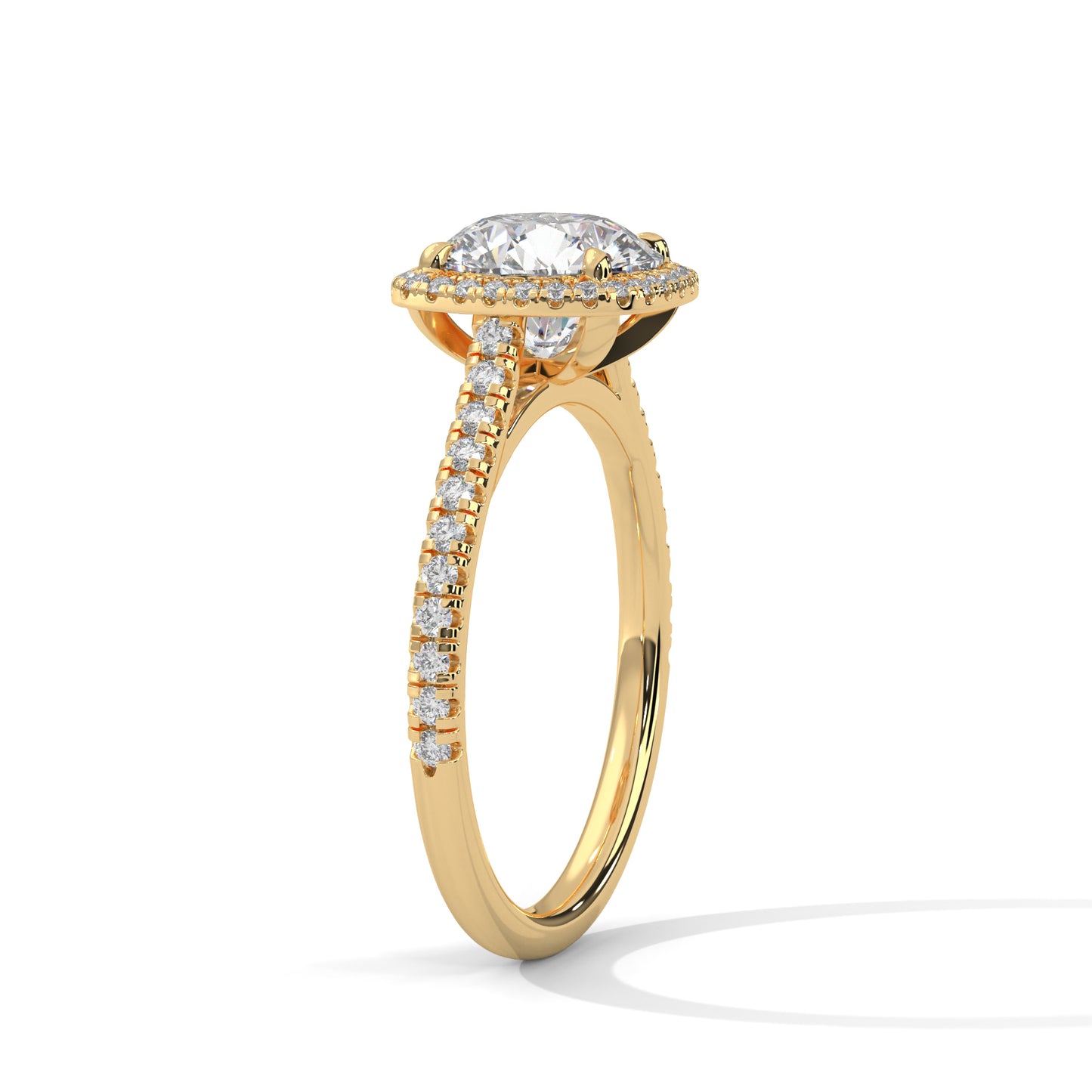 Round Engagement Ring with Cushion Halo and Pavé Band DM-005