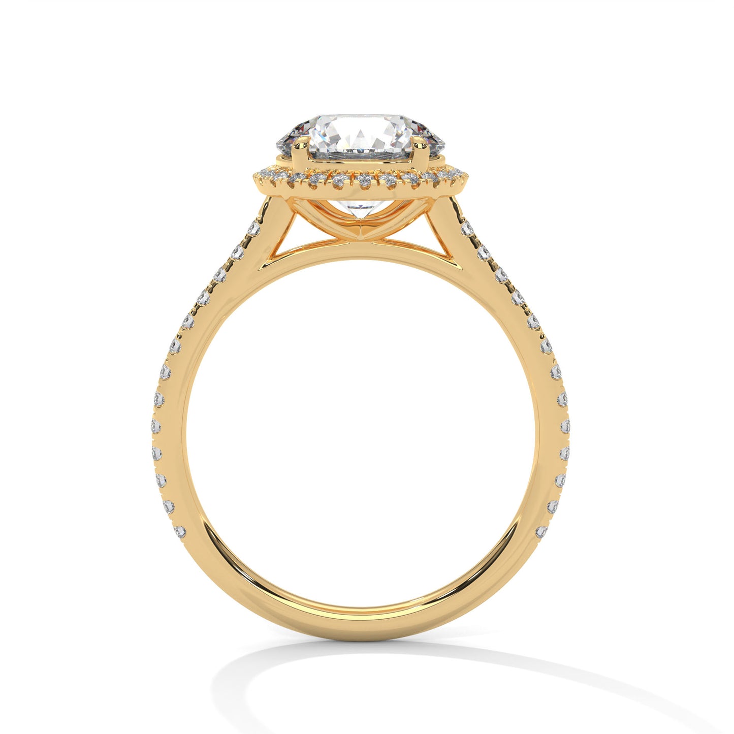 Round Halo Engagement Ring with Pavé Band DM-014