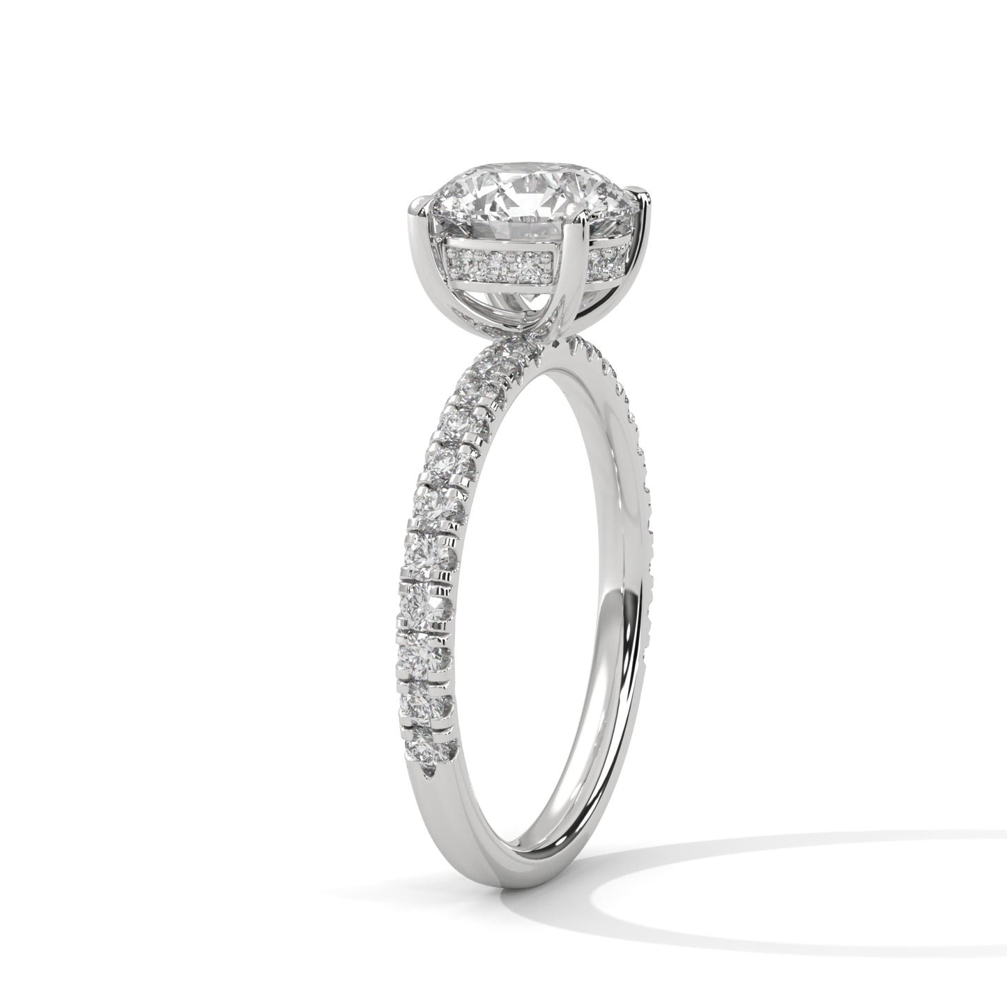 Round Hidden Halo Engagement Ring with Pavé Band DM-039