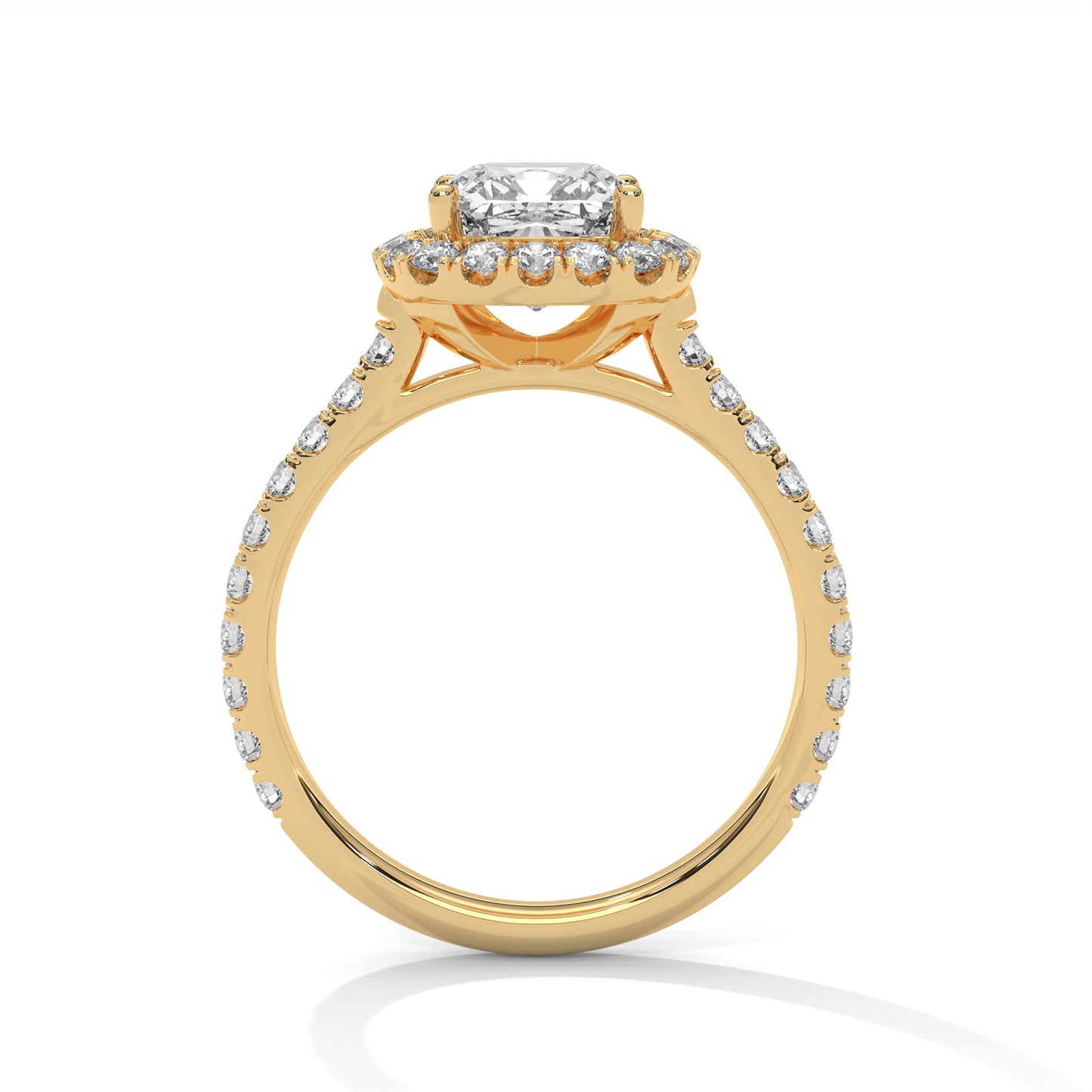 Cushion Halo Engagement Ring with Pavé Band DM-034