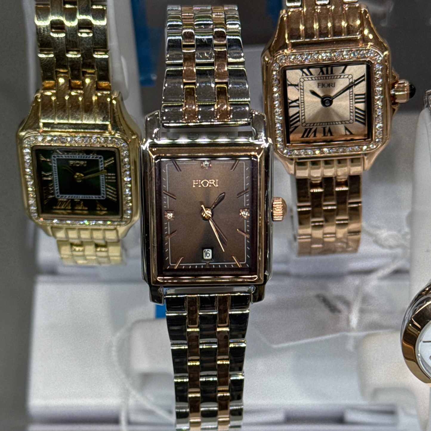 Montre rectangulaire pour femme Fiori 3971 - Cadran noir et or rose bicolore