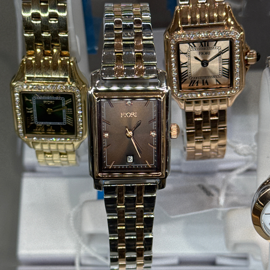 Montre rectangulaire pour femme Fiori 3971 - Cadran noir et or rose bicolore