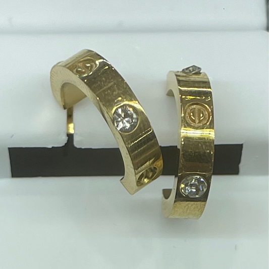 Gold Plated & Zirconia Huggies Earrings / Bijouterie Del Moral