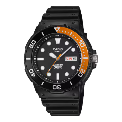 Black and orange Casio watch MRW-230H-1E4VCF