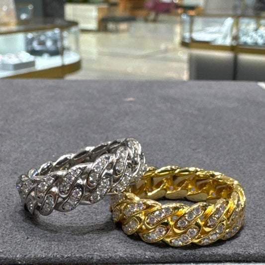 Moissanite Iced Out Cuban Link Ring - .925 Sterling Silver