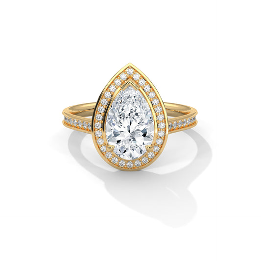 Pear Halo Engagement Ring with Pavé Band DM-008