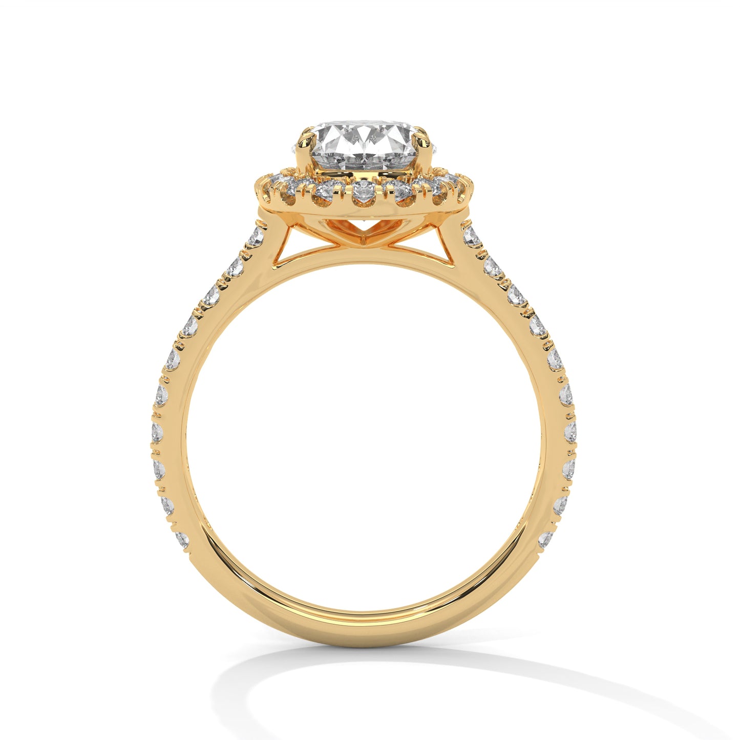 2 carat Oval Halo Pavé Band engagement ring in yellow gold - Bijouterie Del Moral (view 2)