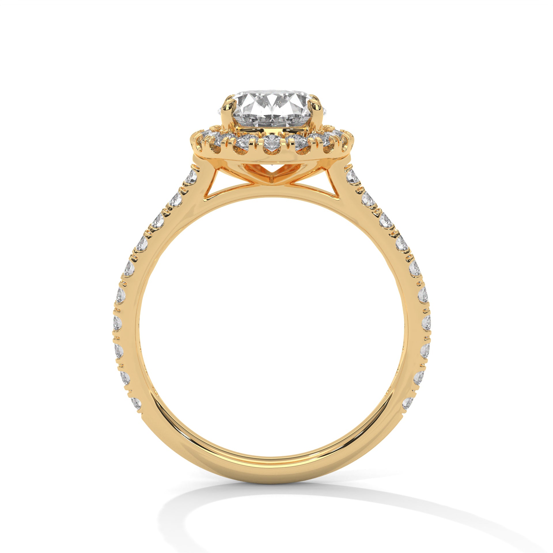 2 carat Oval Halo Pavé Band engagement ring in yellow gold - Bijouterie Del Moral (view 2)