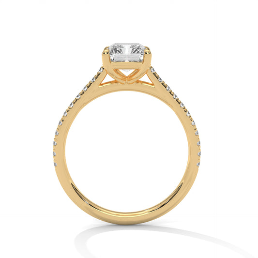 2 carat Emerald Cut Pavé Band engagement ring in yellow gold - Bijouterie Del Moral (view 2)
