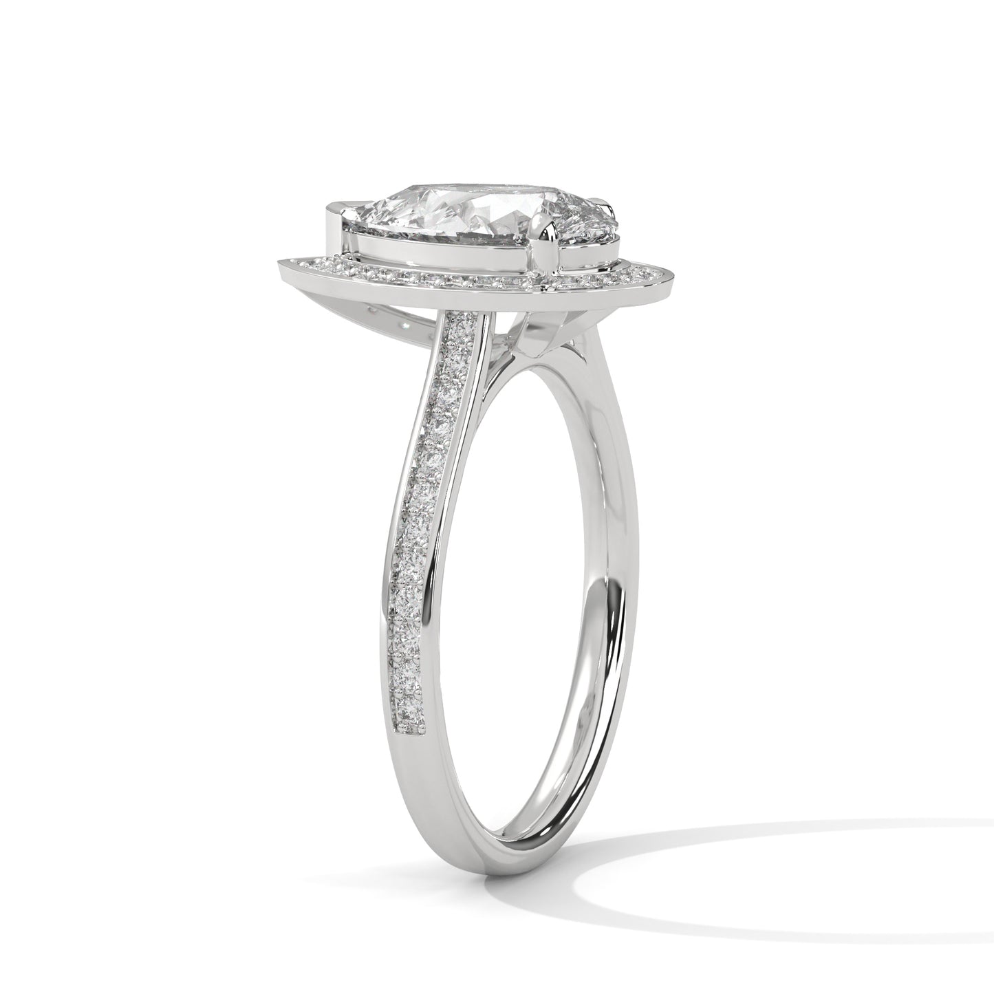 Pear Halo Engagement Ring with Pavé Band DM-008