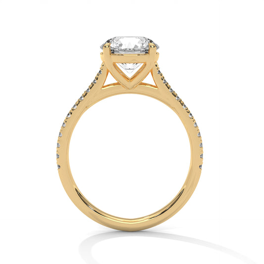 2 carat Round Solitaire Pavé Shoulders engagement ring in yellow gold - Bijouterie Del Moral (view 2)