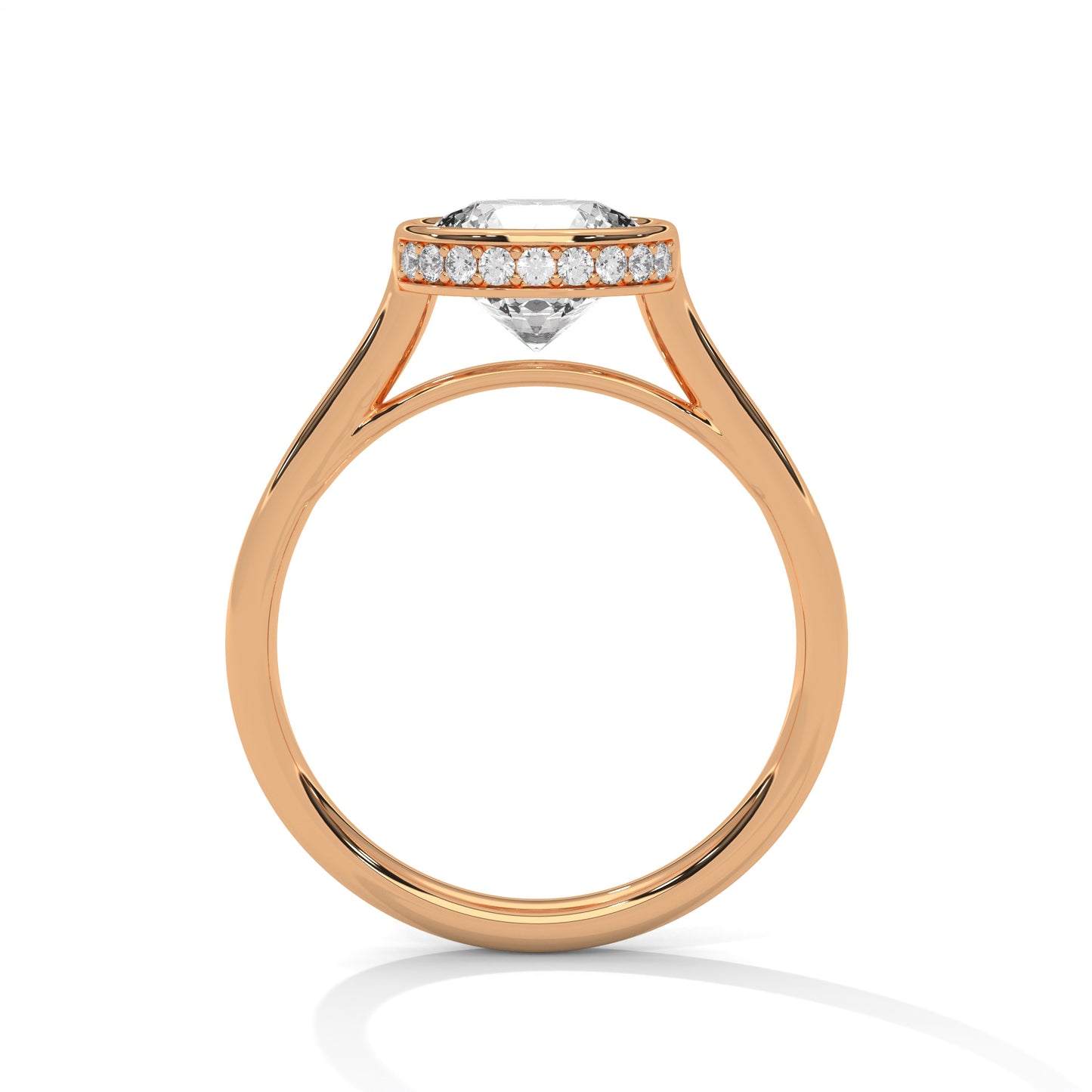 Round Bezel-Set Engagement Ring with Hidden Halo DM-027