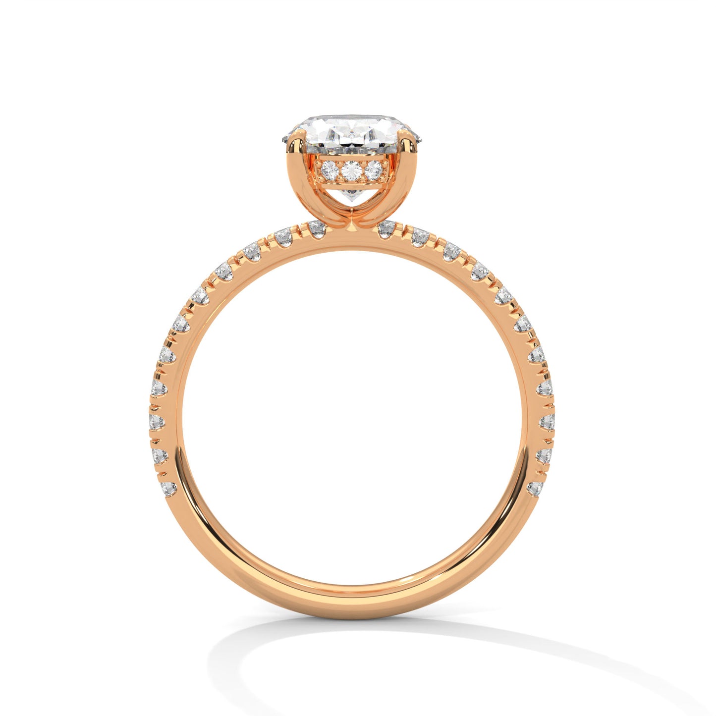 Oval Hidden Halo Engagement Ring with Pavé Band DM-038