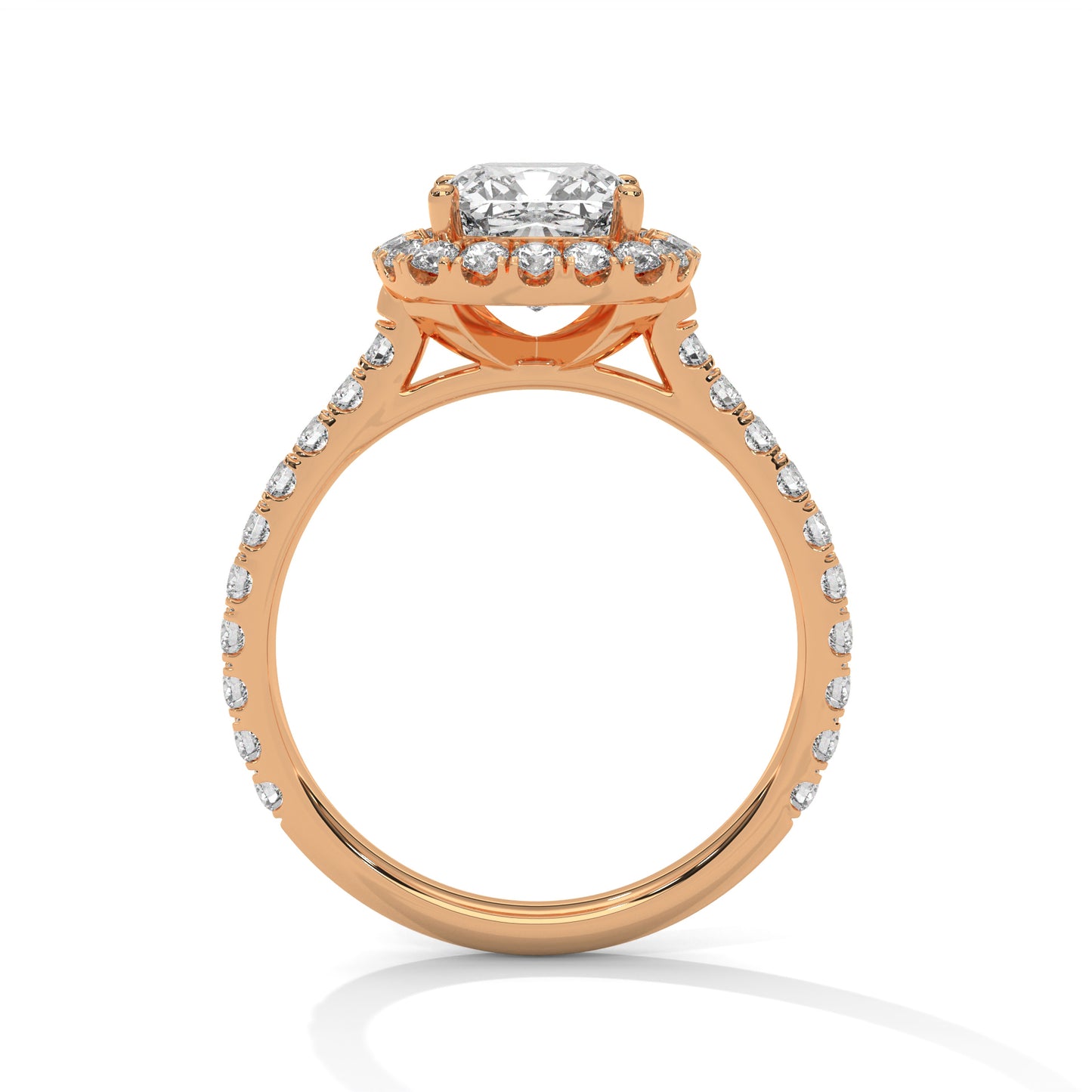 Cushion Halo Engagement Ring with Pavé Band DM-034