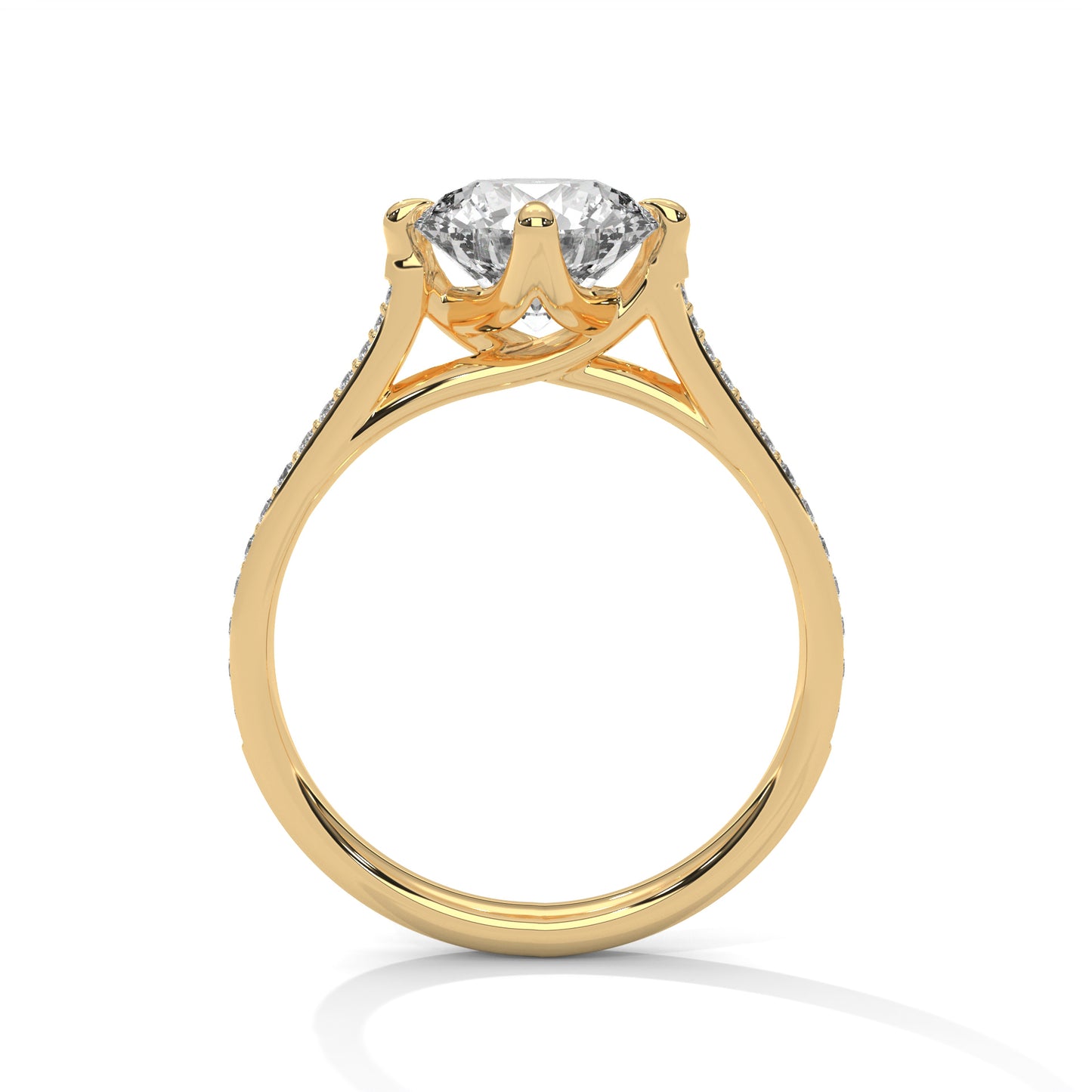 Round Solitaire Engagement Ring with Milgrain Pavé Band DM-029