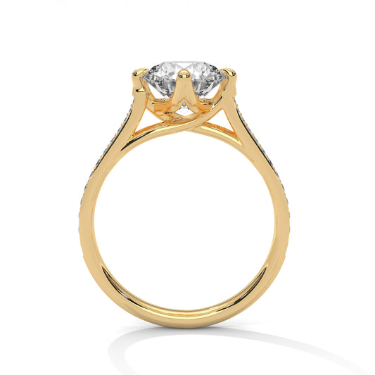 2 carat Round Solitaire Milgrain Pavé engagement ring in yellow gold - Bijouterie Del Moral (view 2)