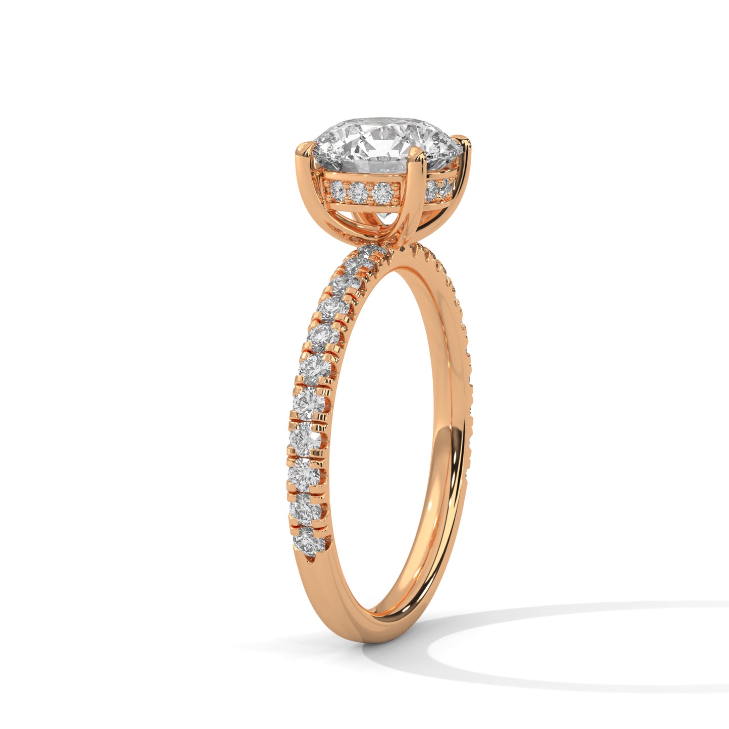 Round Hidden Halo Engagement Ring with Pavé Band DM-039