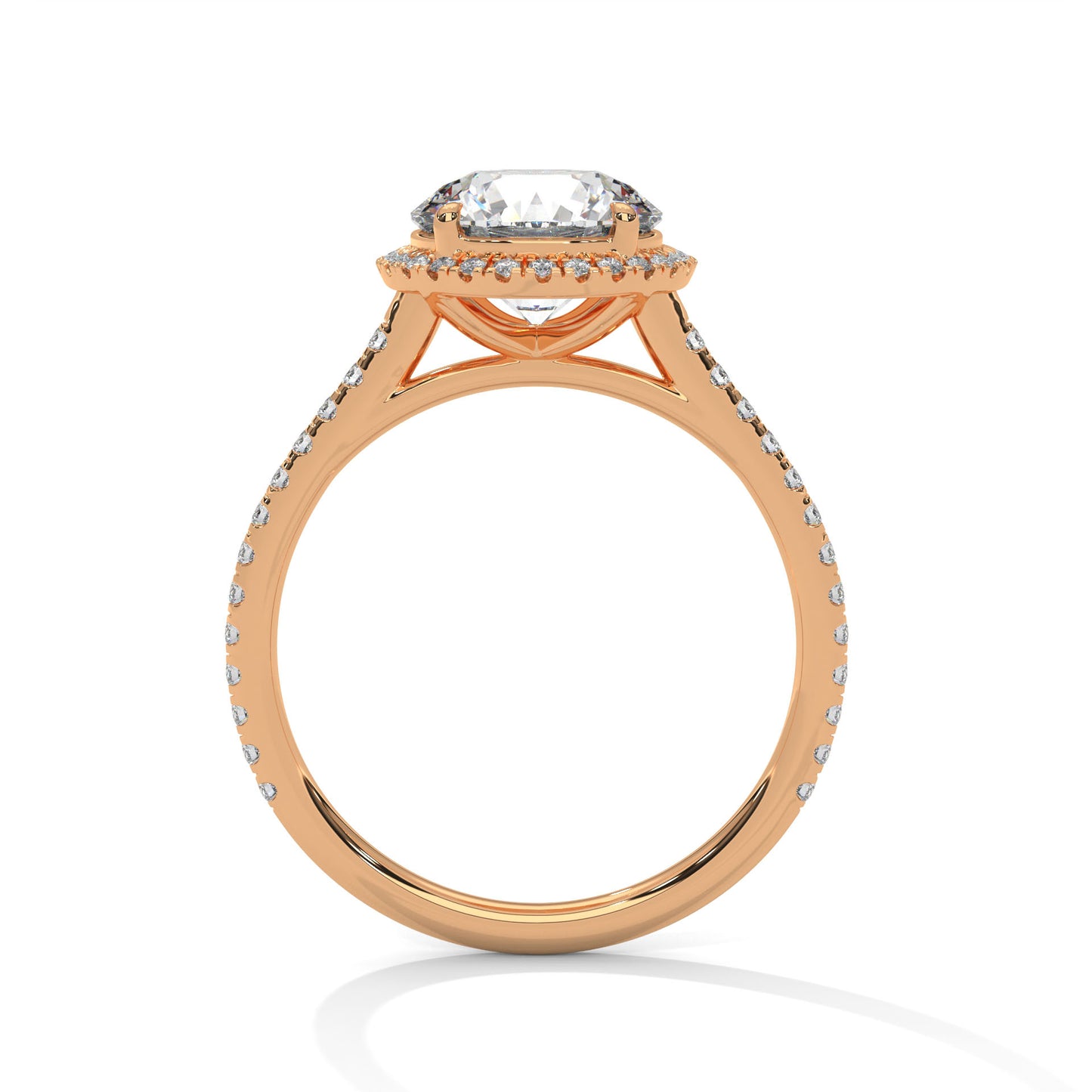 Round Halo Engagement Ring with Pavé Band DM-014