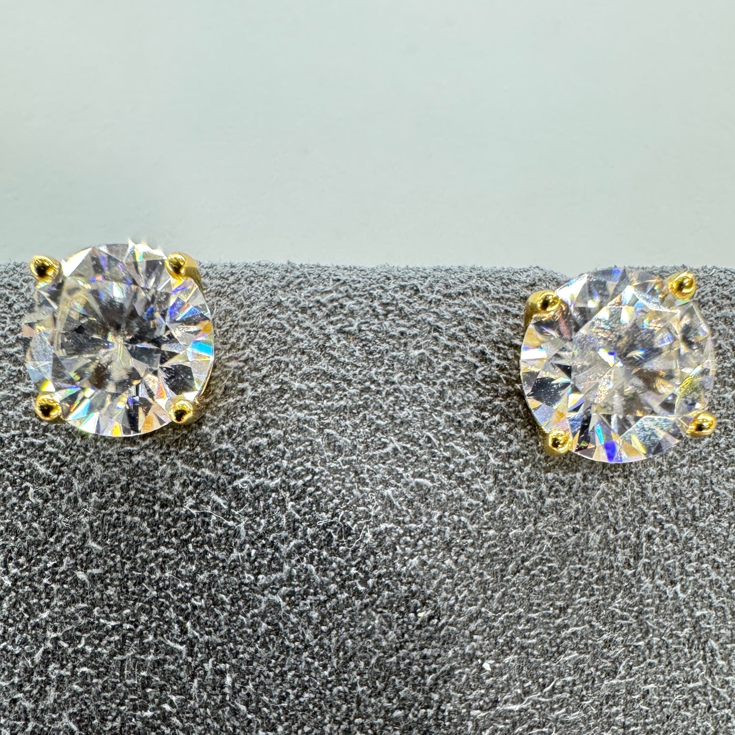 8mm moissanite stud earrings sterling silver gold overlay brilliant sparkle 2 carat equivalent bold statement
