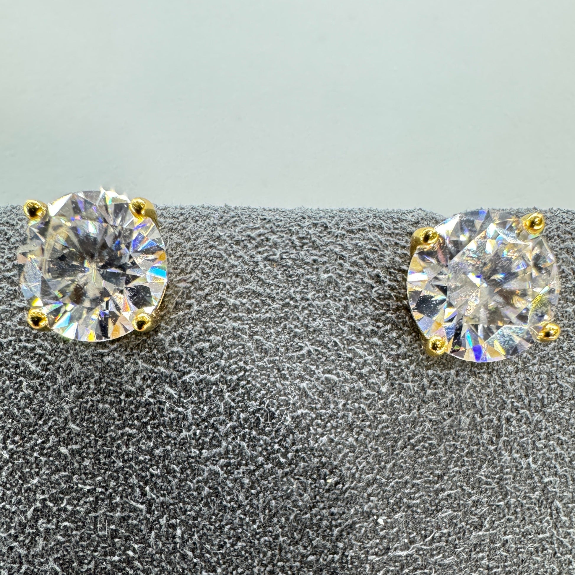 8mm moissanite stud earrings sterling silver gold overlay brilliant sparkle 2 carat equivalent bold statement
