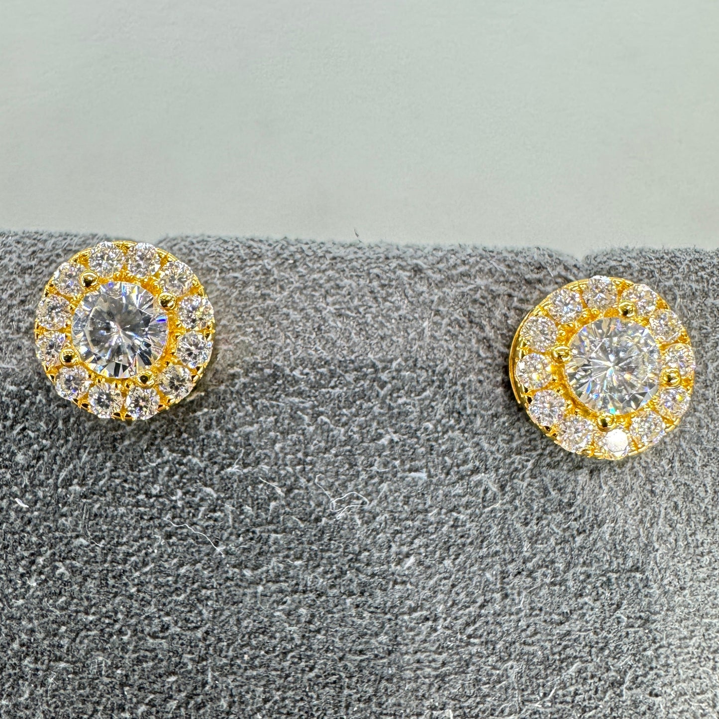 Moissanite studs with accent stones in sterling silver overlaid in gold model (E0340SMS)