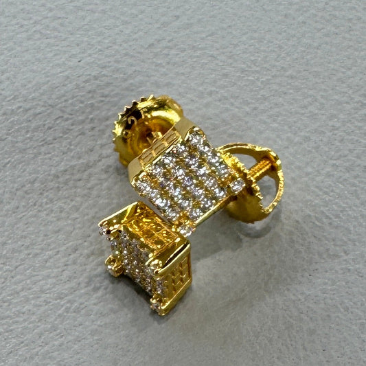 Boucles d'oreilles à vis en argent sterling avec moissanite - Plaqué or (Modèle : MJE1112-Y)