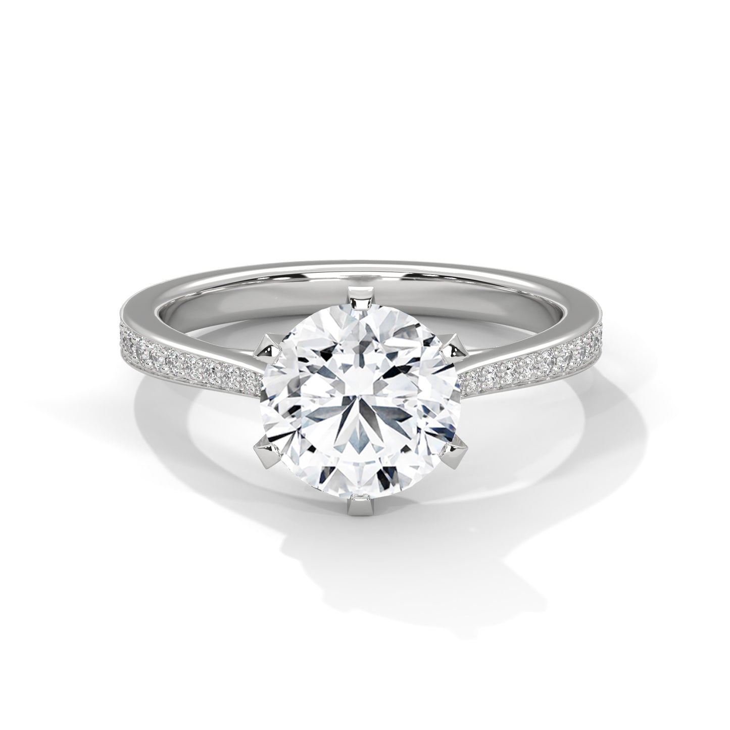 Round Solitaire Engagement Ring with Pavé Band DM-009