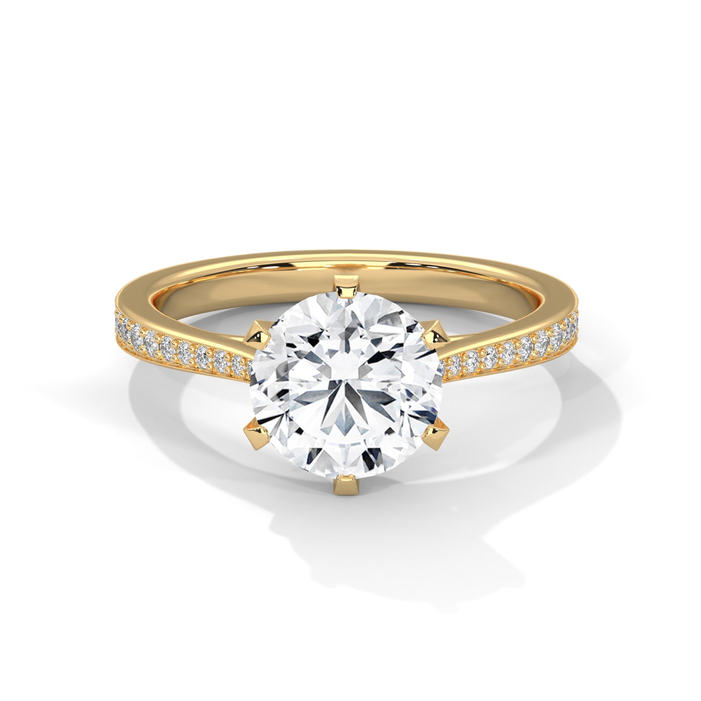 Round Solitaire Engagement Ring with Pavé Band DM-009