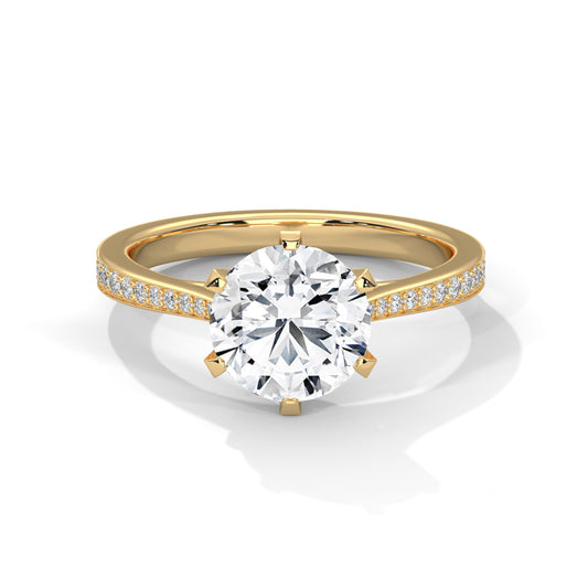 Round Solitaire Engagement Ring with Pavé Band DM-009