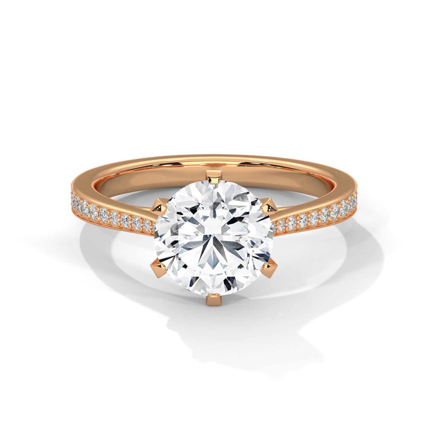 Round Solitaire Engagement Ring with Pavé Band DM-009