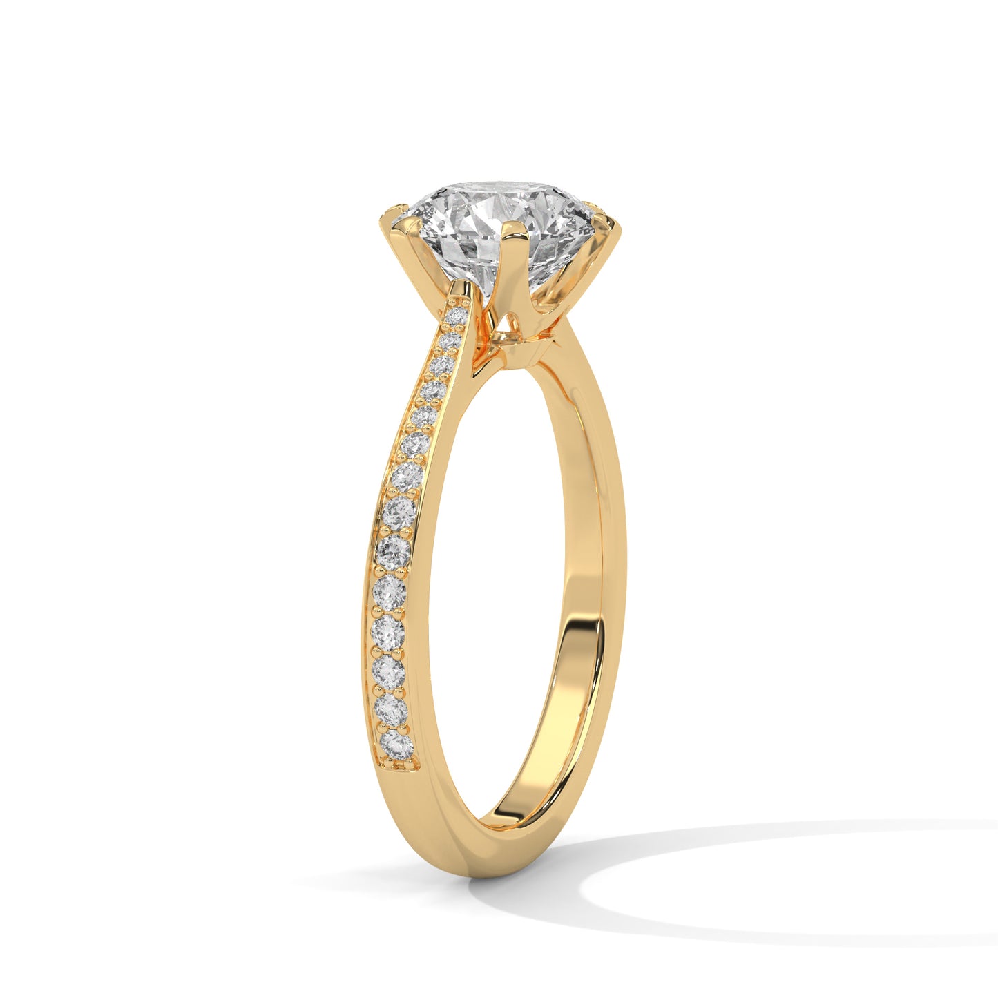 Round Solitaire Engagement Ring with Pavé Band DM-009