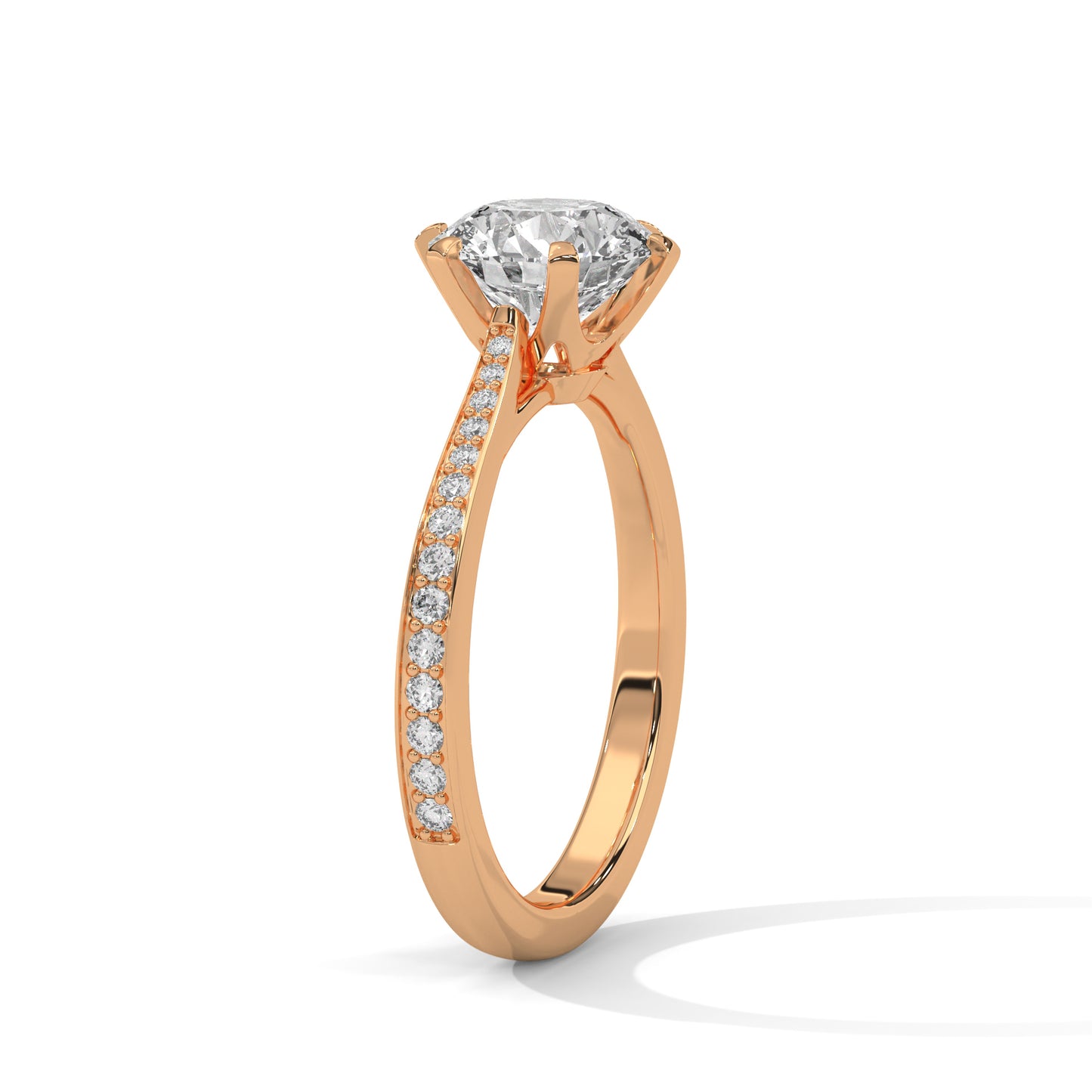 Round Solitaire Engagement Ring with Pavé Band DM-009