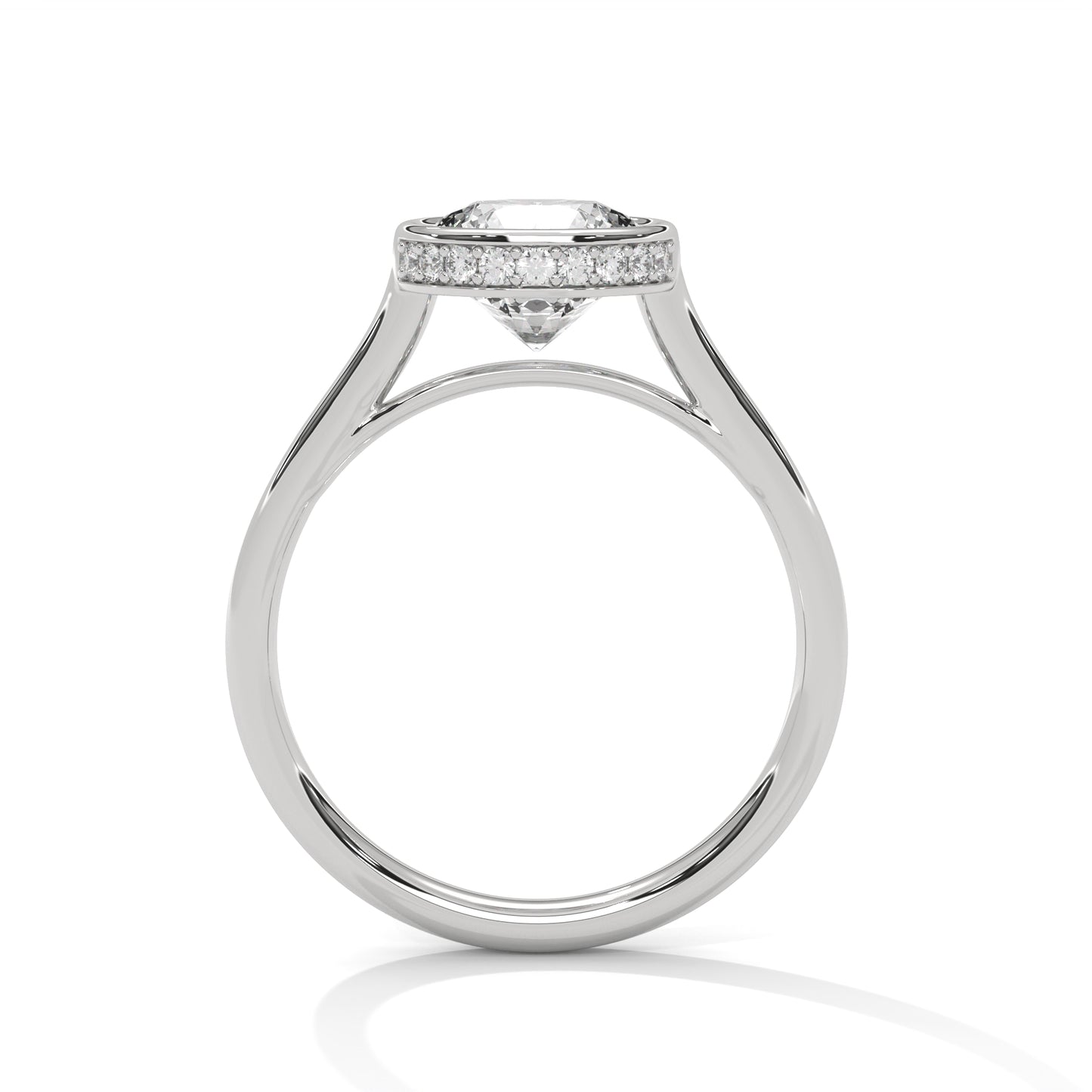 Round Bezel-Set Engagement Ring with Hidden Halo DM-027
