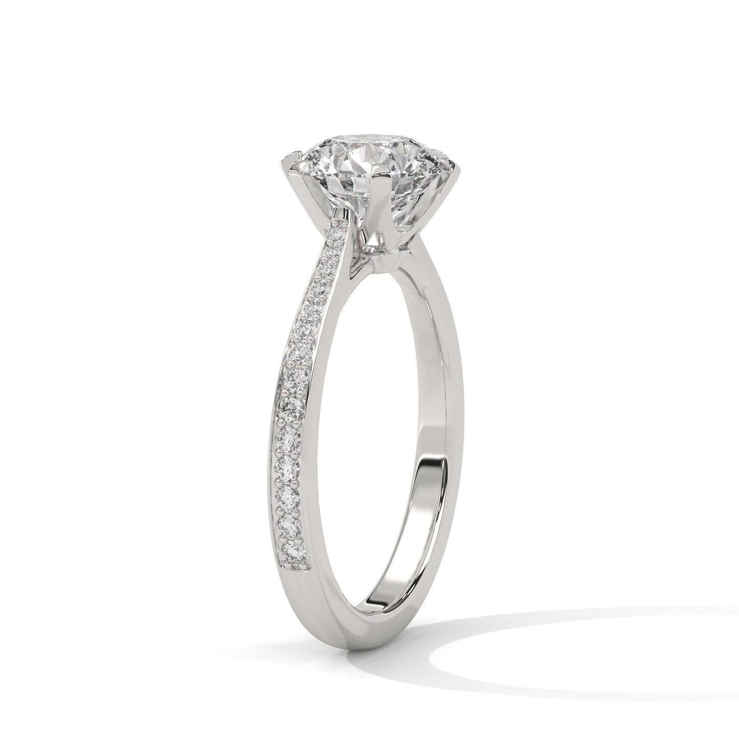 Round Solitaire Engagement Ring with Pavé Band DM-009