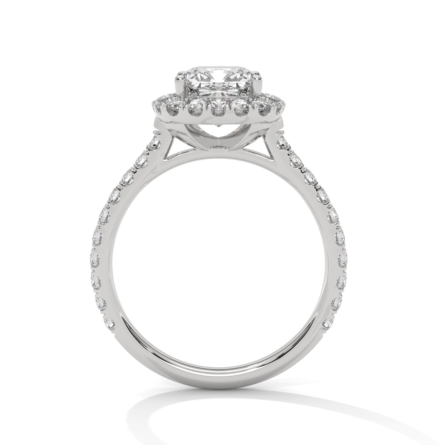 Cushion Halo Engagement Ring with Pavé Band DM-034