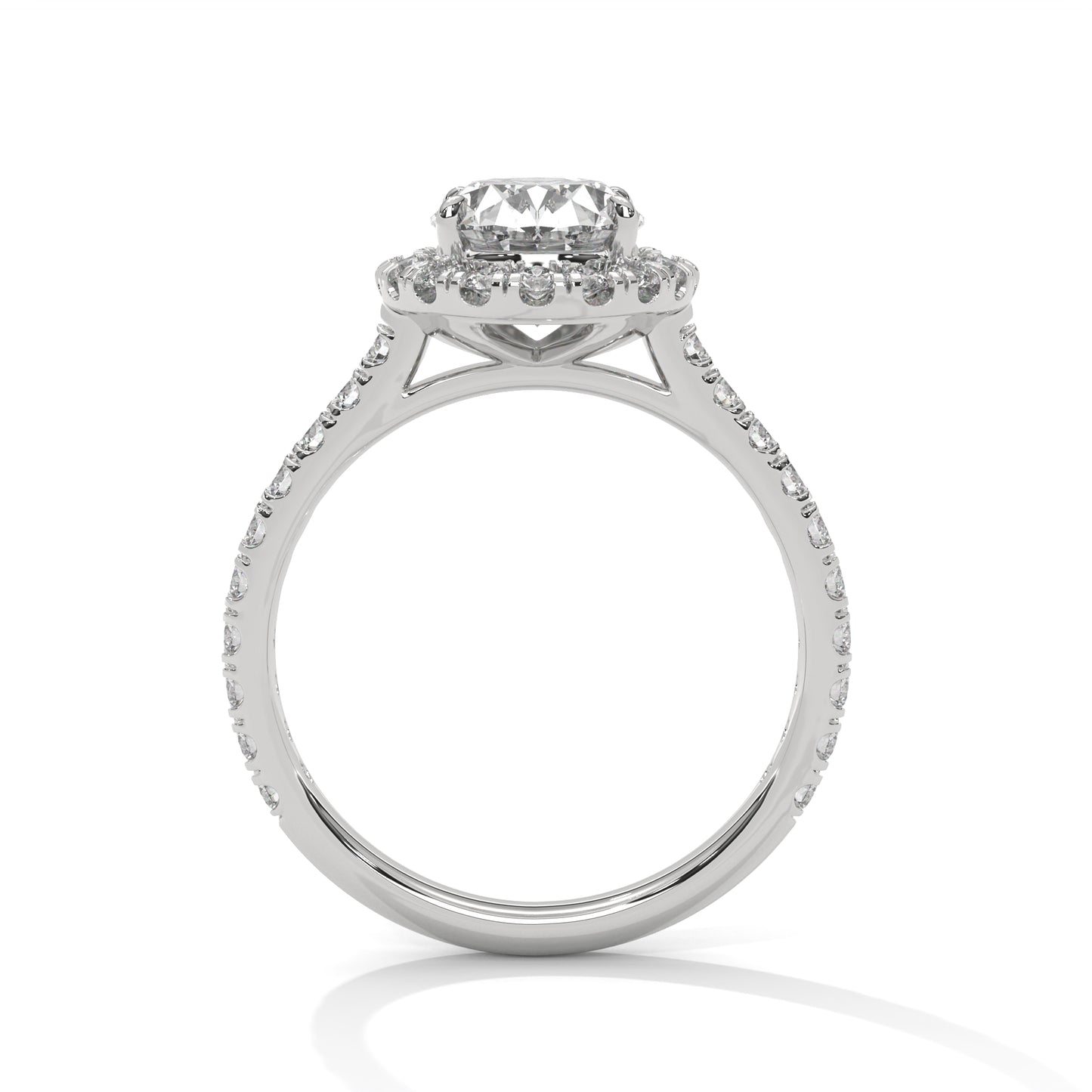 2 carat Oval Halo Pavé Band engagement ring in yellow gold - Bijouterie Del Moral (view 5)