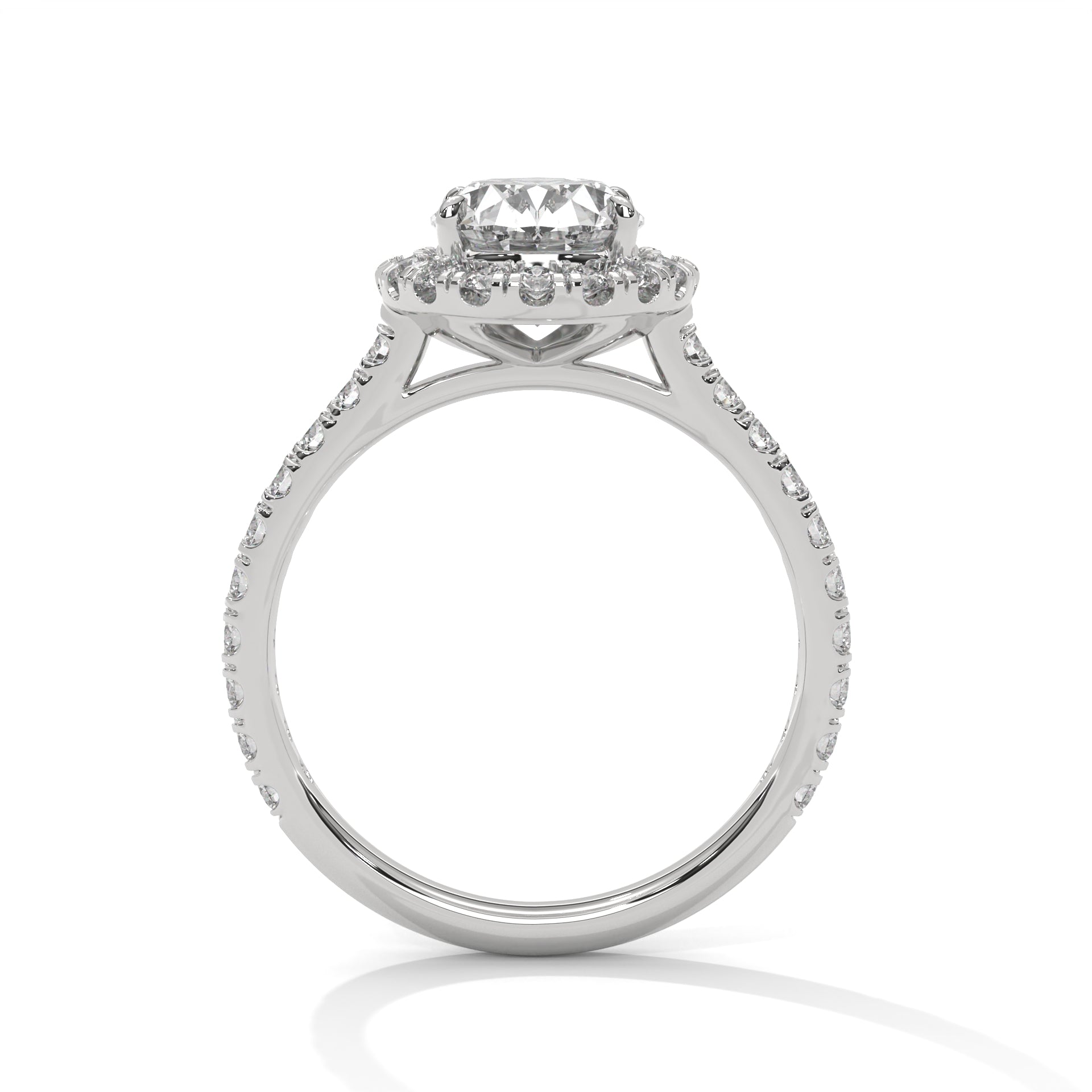 2 carat Oval Halo Pavé Band engagement ring in yellow gold - Bijouterie Del Moral (view 5)