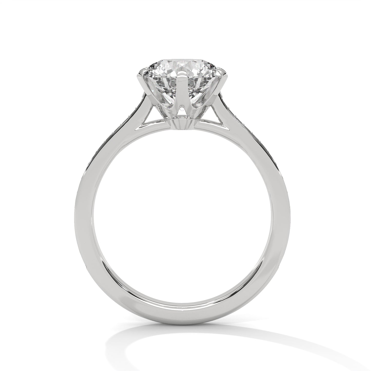 Round Solitaire Engagement Ring with Pavé Band DM-009