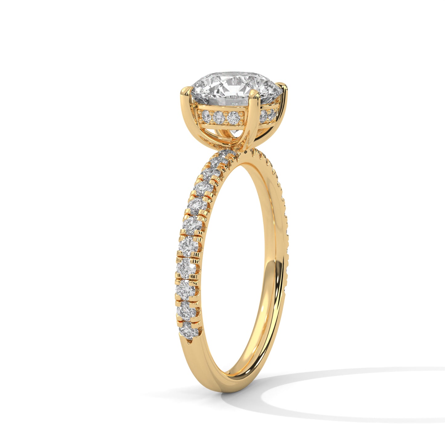 Round Hidden Halo Engagement Ring with Pavé Band DM-039